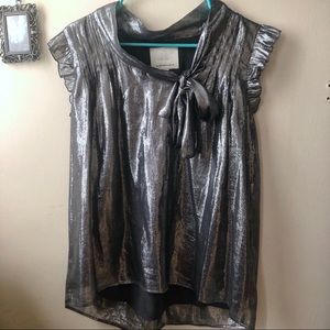 Madison Marcus metallic silver silk blouse